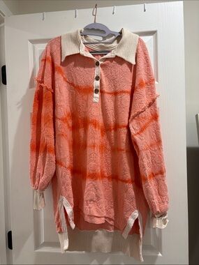 Free People Coral Sunset Tie Dye Sweater Women’s Size Large Cotton Blend